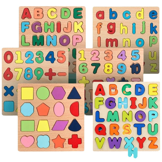 Kids Alphabetic Arithmetic Number Geometric Shapes Wooden Puzzles